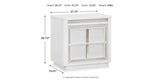 Chalanna California King Upholstered Storage Bed with Mirrored Dresser, Chest and 2 Nightstands in White from Ashley Furniture - Luna Furniture