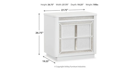 Chalanna California King Upholstered Storage Bed with Mirrored Dresser, Chest and Nightstand in White from Ashley Furniture - Luna Furniture