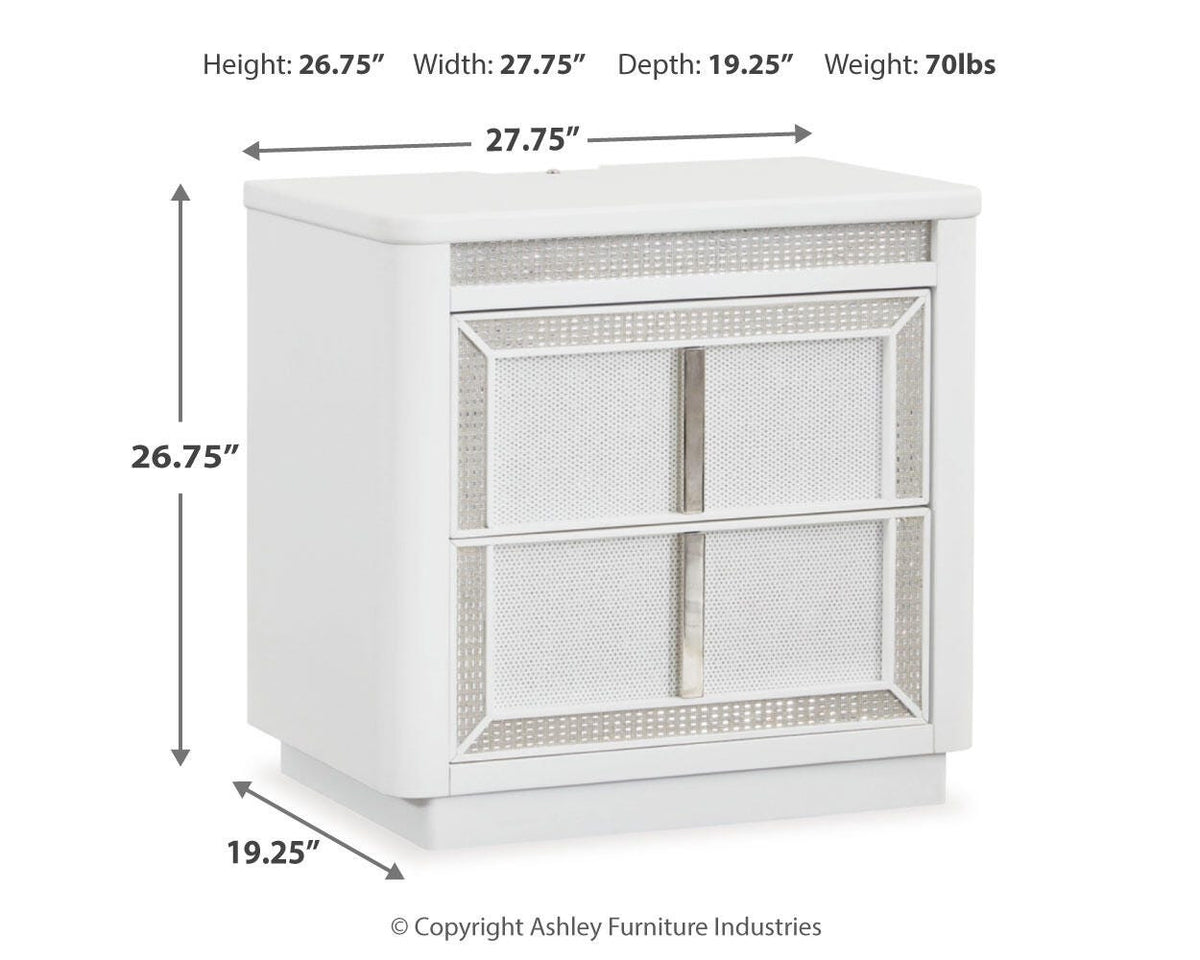 Chalanna California King Upholstered Storage Bed with Mirrored Dresser in White from Ashley - Luna Furniture