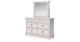 Rowlenstown California King Poster Bed with Mirrored Dresser in Antique White from Ashley - Luna Furniture