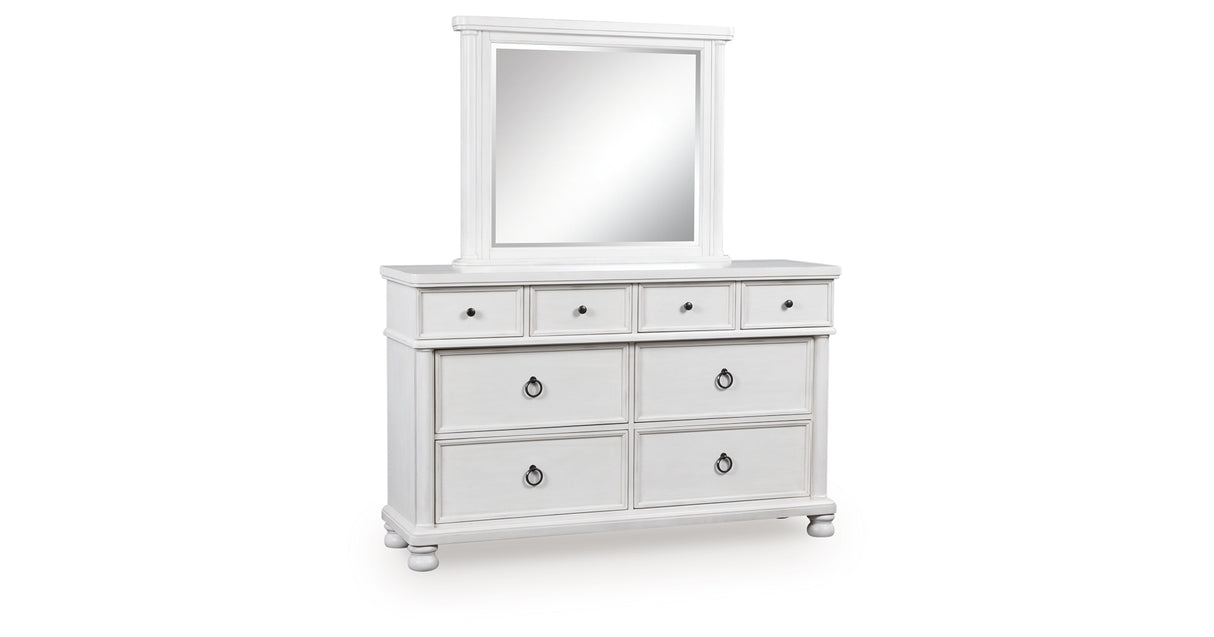 Rowlenstown Antique White Dresser and Mirror from Ashley - Luna Furniture