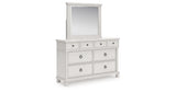 Rowlenstown Queen Poster Bed with Mirrored Dresser in Antique White from Ashley Furniture - Luna Furniture