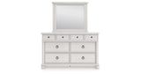 Rowlenstown Queen Poster Bed with Mirrored Dresser in Antique White from Ashley Furniture - Luna Furniture