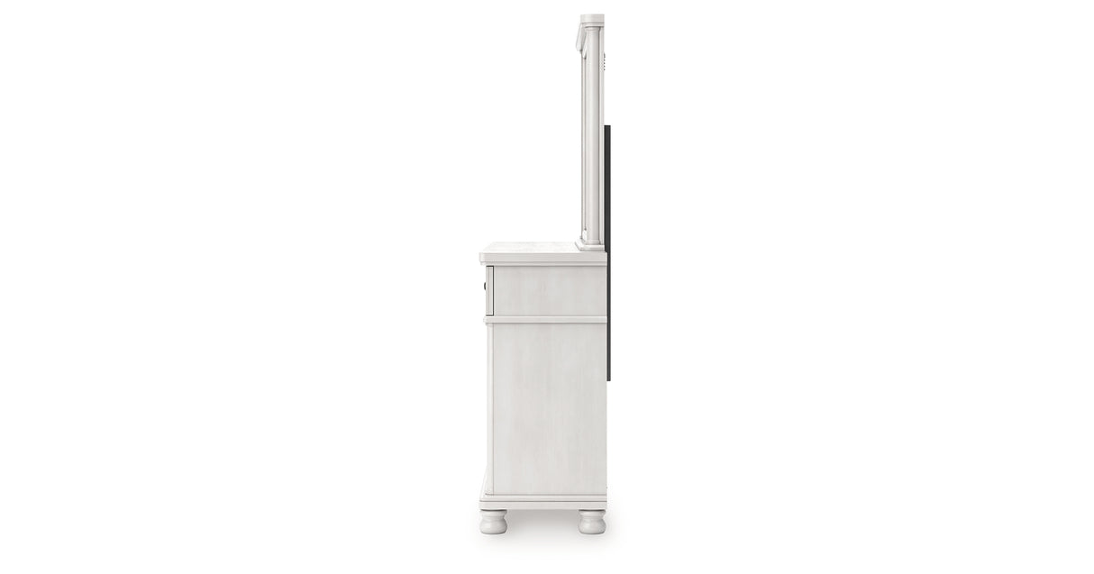 Rowlenstown California King Poster Bed with Mirrored Dresser in Antique White from Ashley - Luna Furniture
