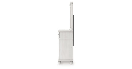 Rowlenstown Queen Poster Bed with Mirrored Dresser and Nightstand in Antique White from Ashley - Luna Furniture