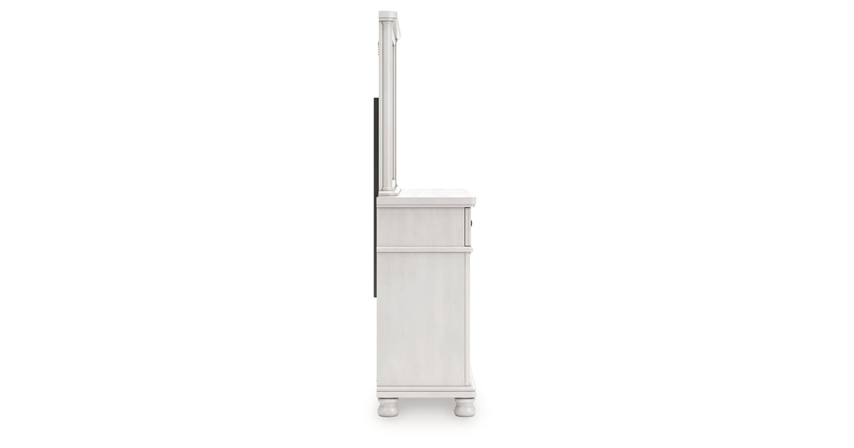 Rowlenstown Queen Poster Bed with Mirrored Dresser in Antique White from Ashley Furniture - Luna Furniture