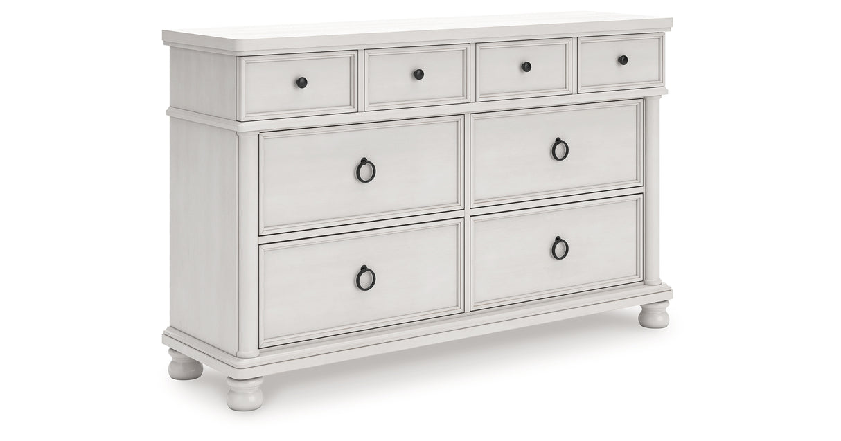 Rowlenstown California King Poster Bed with Dresser in Antique White from Ashley - Luna Furniture