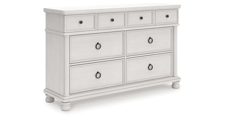 Rowlenstown California King Poster Bed with Dresser and Nightstand in Antique White from Ashley - Luna Furniture
