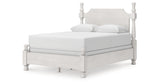 Rowlenstown Queen Poster Bed with Mirrored Dresser in Antique White from Ashley Furniture - Luna Furniture