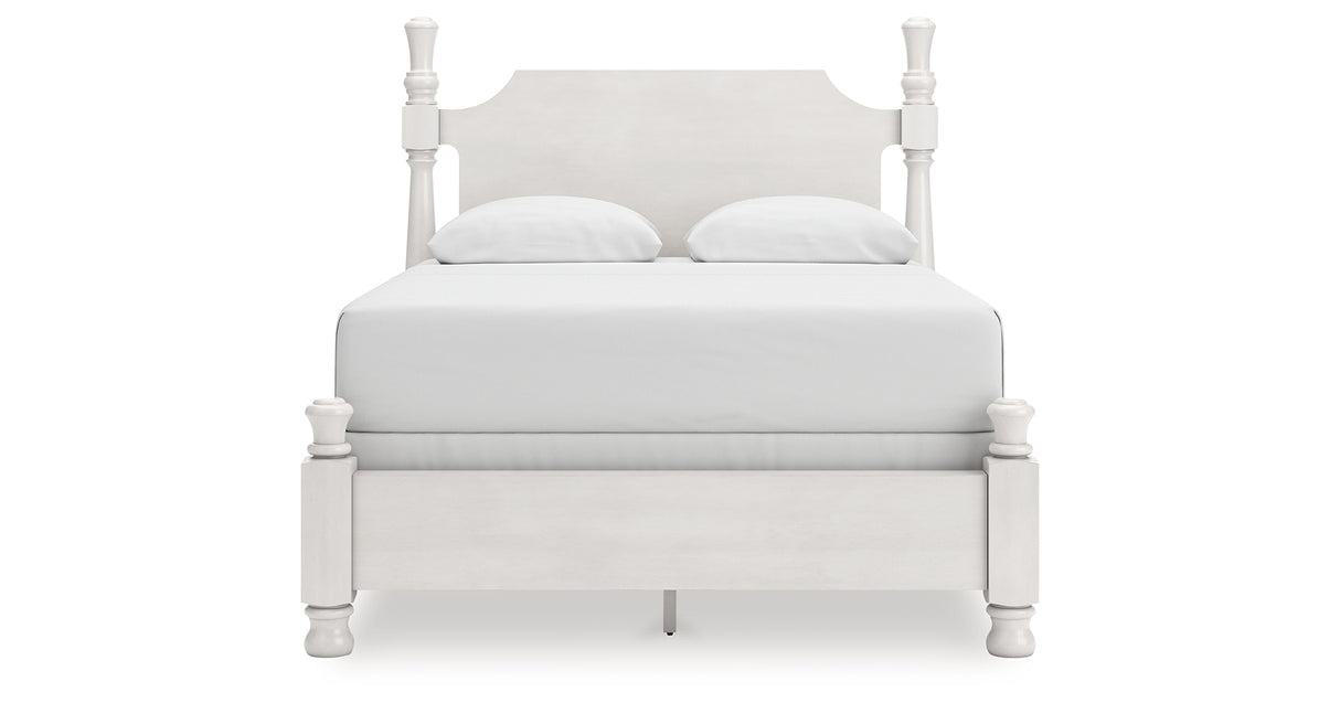 Rowlenstown Queen Poster Bed with Mirrored Dresser and Nightstand in Antique White from Ashley - Luna Furniture