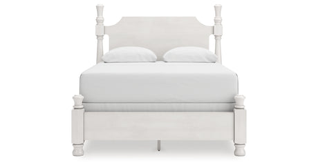 Rowlenstown Queen Poster Bed with Mirrored Dresser and Nightstand in Antique White from Ashley - Luna Furniture