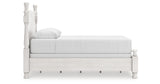 Rowlenstown Queen Poster Bed with Mirrored Dresser in Antique White from Ashley Furniture - Luna Furniture