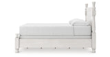 Rowlenstown California King Poster Bed with Mirrored Dresser in Antique White from Ashley - Luna Furniture