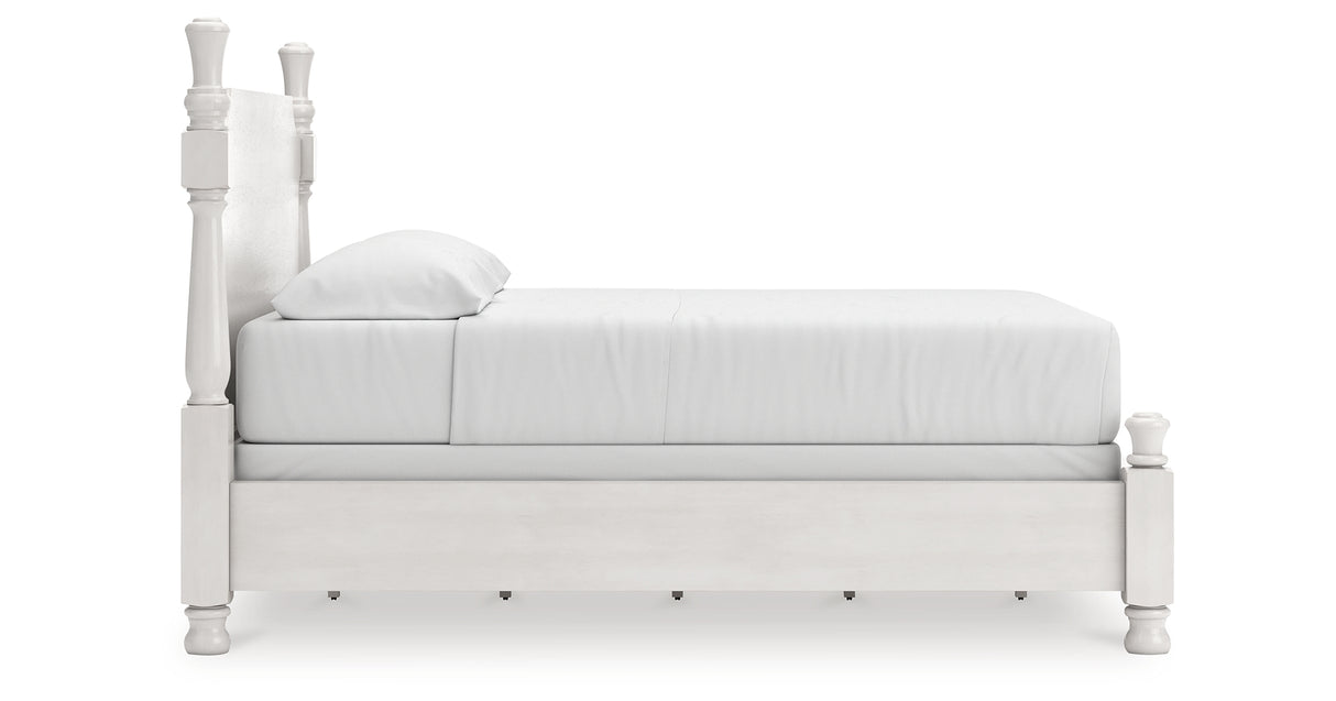 Rowlenstown California King Poster Bed with Dresser in Antique White from Ashley - Luna Furniture