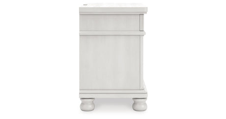 Rowlenstown Queen Poster Bed with Mirrored Dresser and Nightstand in Antique White from Ashley - Luna Furniture
