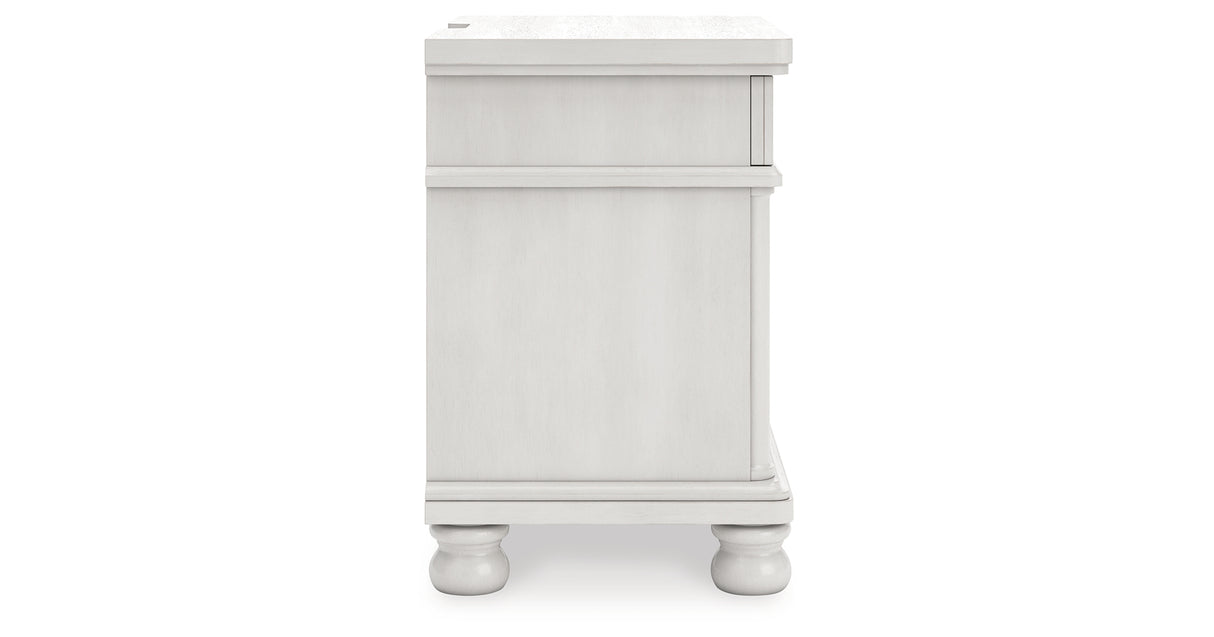 Rowlenstown California King Poster Bed with Dresser and Nightstand in Antique White from Ashley - Luna Furniture