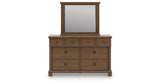 Rowlenstown California King Poster Bed with Mirrored Dresser and Nightstand in Brown from Ashley Furniture - Luna Furniture