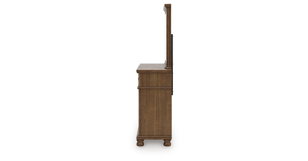 Rowlenstown Queen Poster Bed with Mirrored Dresser in Brown from Ashley - Luna Furniture