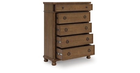 Rowlenstown Queen Poster Bed with Dresser and Chest in Brown from Ashley - Luna Furniture