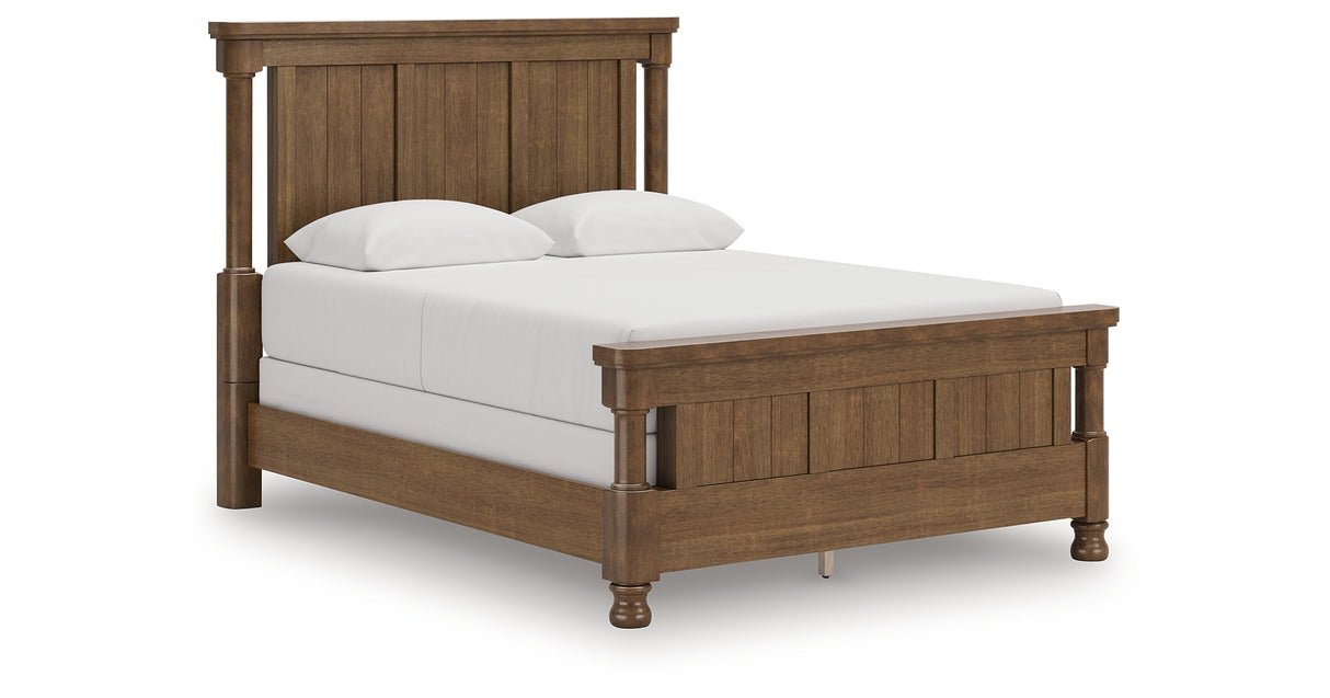 Rowlenstown Queen Poster Bed with Mirrored Dresser in Brown from Ashley - Luna Furniture