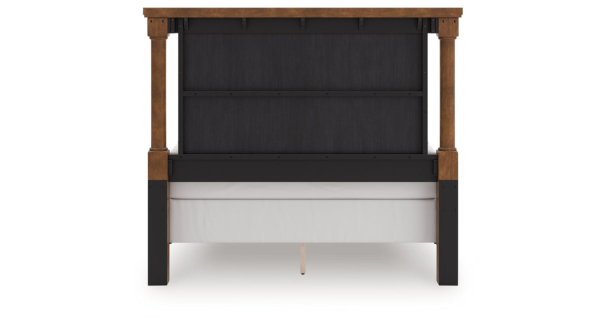 Rowlenstown Queen Poster Bed with Mirrored Dresser in Brown from Ashley - Luna Furniture