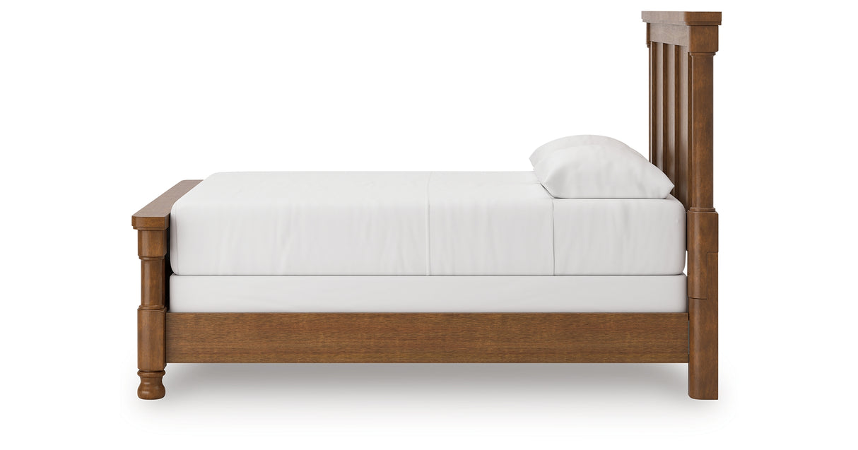 Rowlenstown Queen Poster Bed with Mirrored Dresser in Brown from Ashley - Luna Furniture