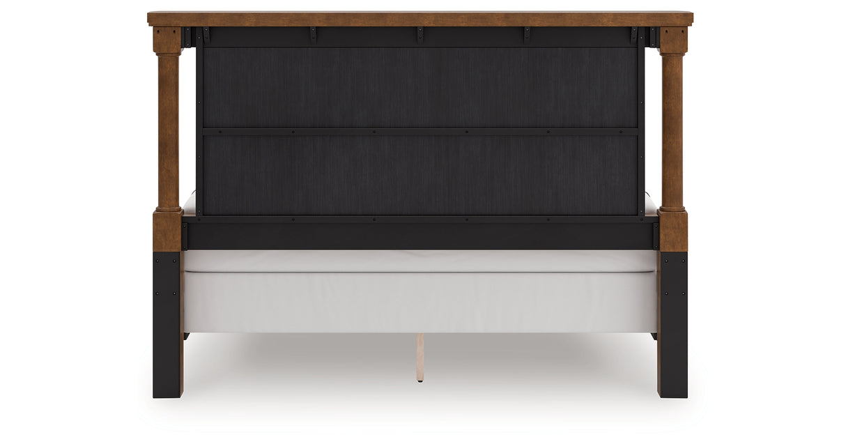 Rowlenstown California King Poster Bed with Mirrored Dresser in Brown from Ashley - Luna Furniture