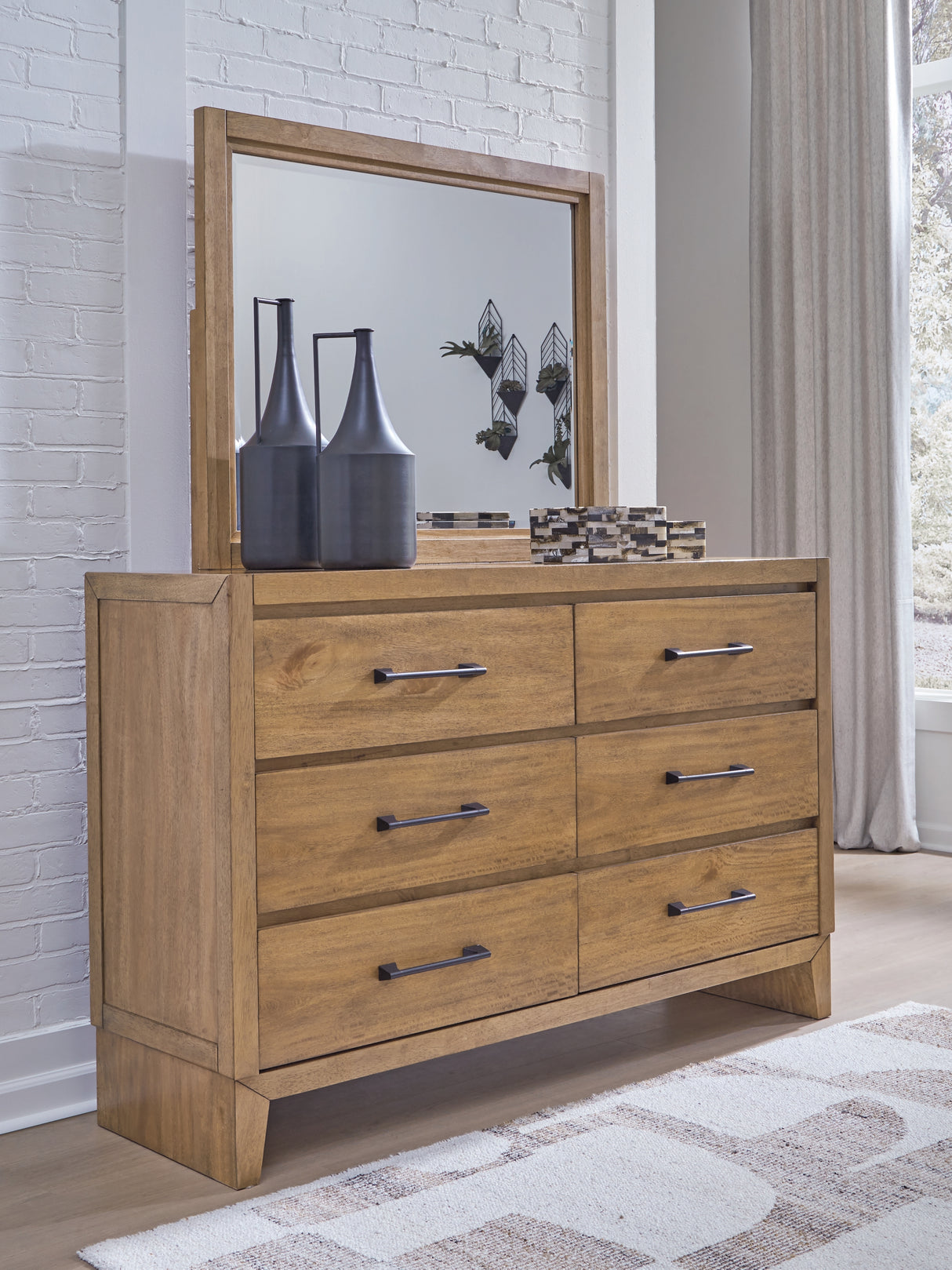 Sherbana Light Brown Dresser and Mirror from Ashley Furniture - Luna Furniture