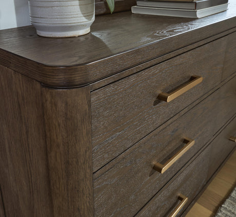 Radkin Burnished Brown Dresser and Mirror from Ashley - Luna Furniture
