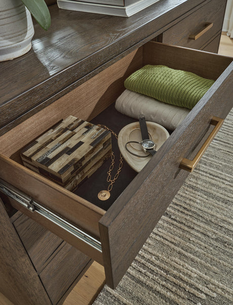 Radkin Burnished Brown Dresser and Mirror from Ashley - Luna Furniture