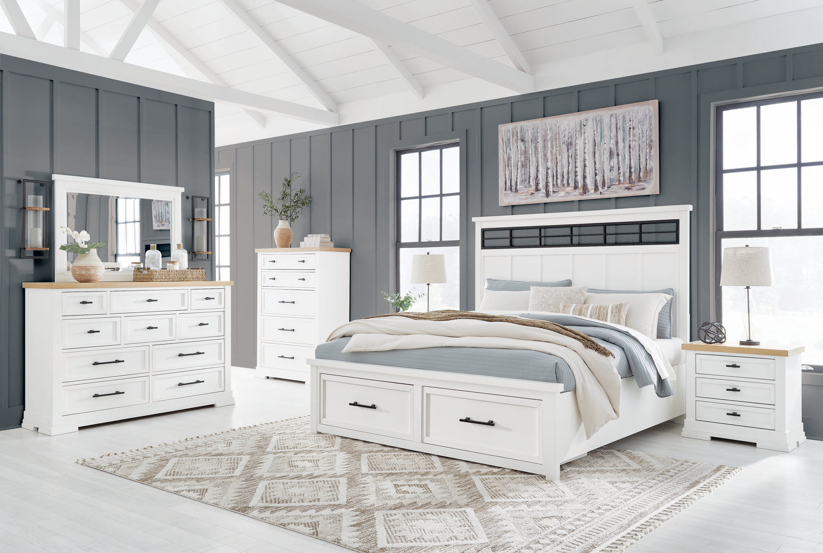 Ashbryn White/Natural Storage Platform Bedroom Set from Ashley - Luna Furniture