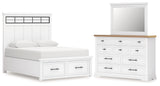 Ashbryn Queen Panel Storage Bed, Dresser and Mirror in White/Natural from Ashley Furniture - Luna Furniture