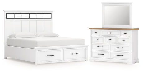 Ashbryn California King Panel Storage Bed, Dresser and Mirror in White/Natural from Ashley - Luna Furniture