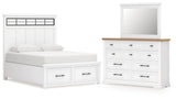 Ashbryn King Panel Storage Bed, Dresser and Mirror in White/Natural from Ashley - Luna Furniture