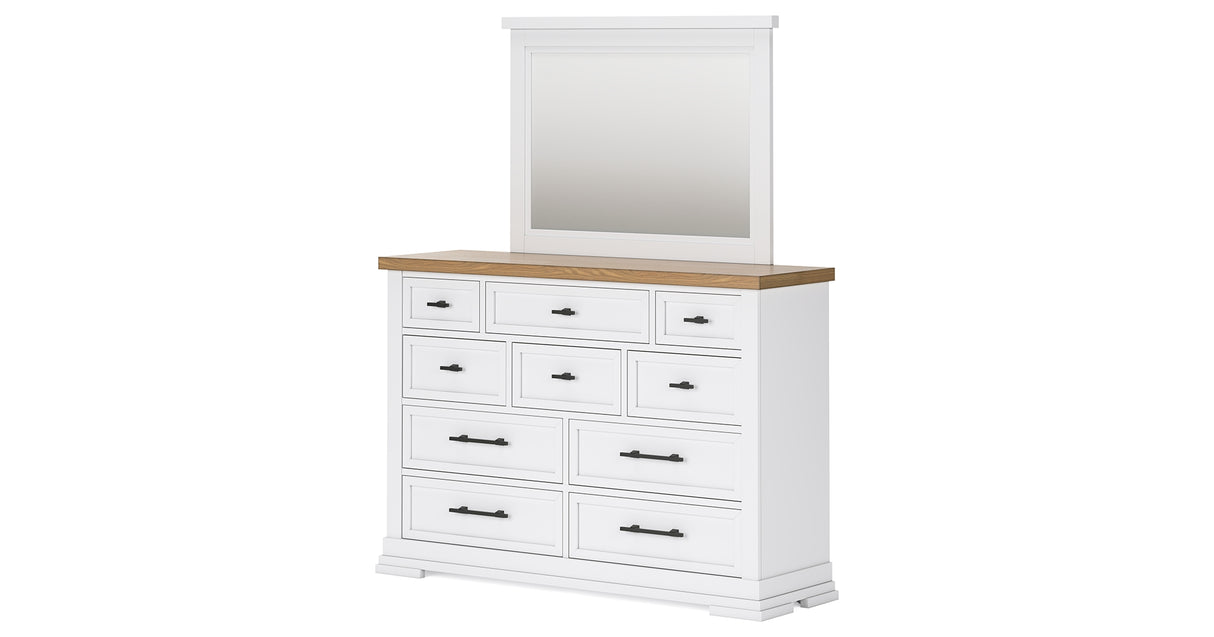 Ashbryn California King Panel Storage Bed with Mirrored Dresser and Chest in White/Natural from Ashley - Luna Furniture