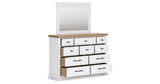 Ashbryn California King Panel Storage Bed with Mirrored Dresser and Chest in White/Natural from Ashley - Luna Furniture