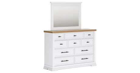 Ashbryn California King Panel Storage Bed with Mirrored Dresser in White/Natural from Ashley - Luna Furniture
