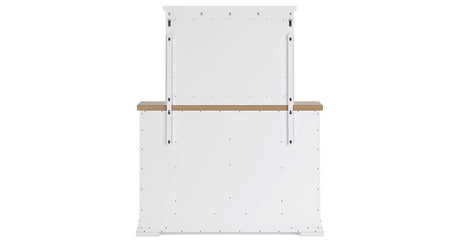 Ashbryn California King Panel Storage Bed with Mirrored Dresser, Chest and Nightstand in White/Natural from Ashley - Luna Furniture