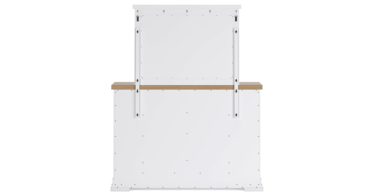 Ashbryn King Panel Storage Bed with Mirrored Dresser, Chest and 2 Nightstands in White/Natural from Ashley Furniture - Luna Furniture