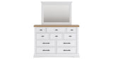 Ashbryn California King Panel Storage Bed with Mirrored Dresser and Chest in White/Natural from Ashley - Luna Furniture