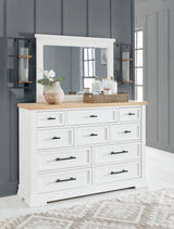 Ashbryn Queen Panel Storage Bed, Dresser and Mirror in White/Natural from Ashley Furniture - Luna Furniture