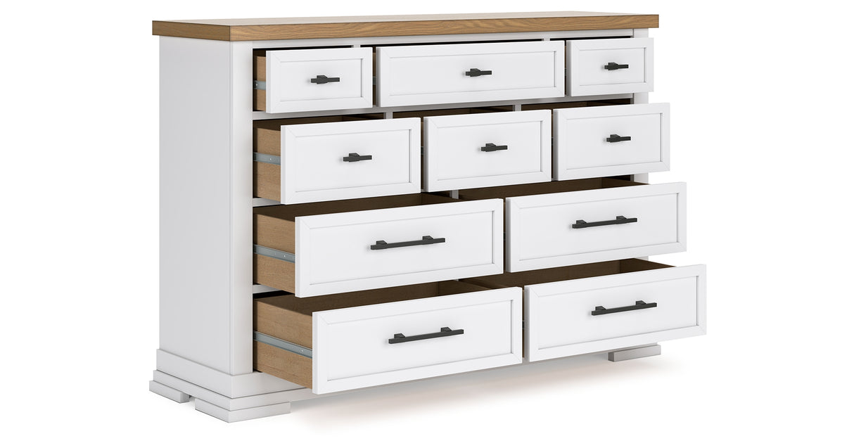 Ashbryn White/Natural California King Panel Storage Bed with Dresser from Ashley Furniture - Luna Furniture