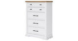 Ashbryn King Panel Storage Bed with Mirrored Dresser, Chest and 2 Nightstands in White/Natural from Ashley Furniture - Luna Furniture