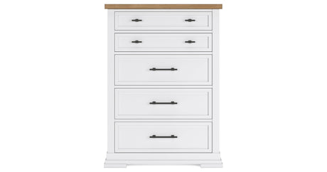 Ashbryn King Panel Storage Bed with Mirrored Dresser, Chest and 2 Nightstands in White/Natural from Ashley - Luna Furniture