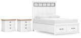 Ashbryn White/NaturalQueen Panel Storage Bed with 2 Nightstands from Ashley Furniture - Luna Furniture