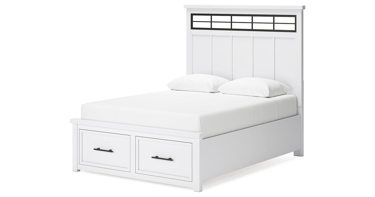 Ashbryn Queen Panel Storage Bed with Mirrored Dresser and Nightstand in White/Natural from Ashley - Luna Furniture