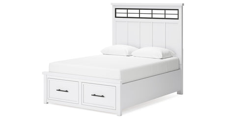 Ashbryn Queen Panel Storage Bed with Mirrored Dresser, Chest and 2 Nightstands in White/Natural from Ashley - Luna Furniture