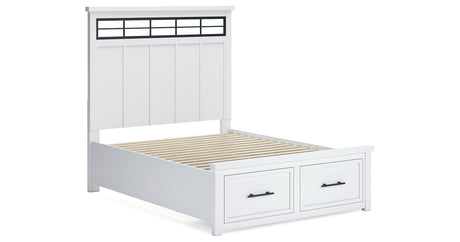 Ashbryn Queen Panel Storage Bed with Mirrored Dresser and Nightstand in White/Natural from Ashley - Luna Furniture