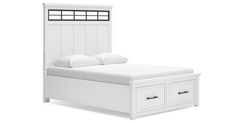 Ashbryn Queen Panel Storage Bed with Mirrored Dresser, Chest and 2 Nightstands in White/Natural from Ashley - Luna Furniture