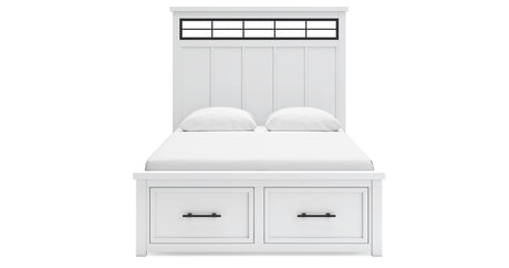 Ashbryn White/NaturalQueen Panel Storage Bed with 2 Nightstands from Ashley Furniture - Luna Furniture